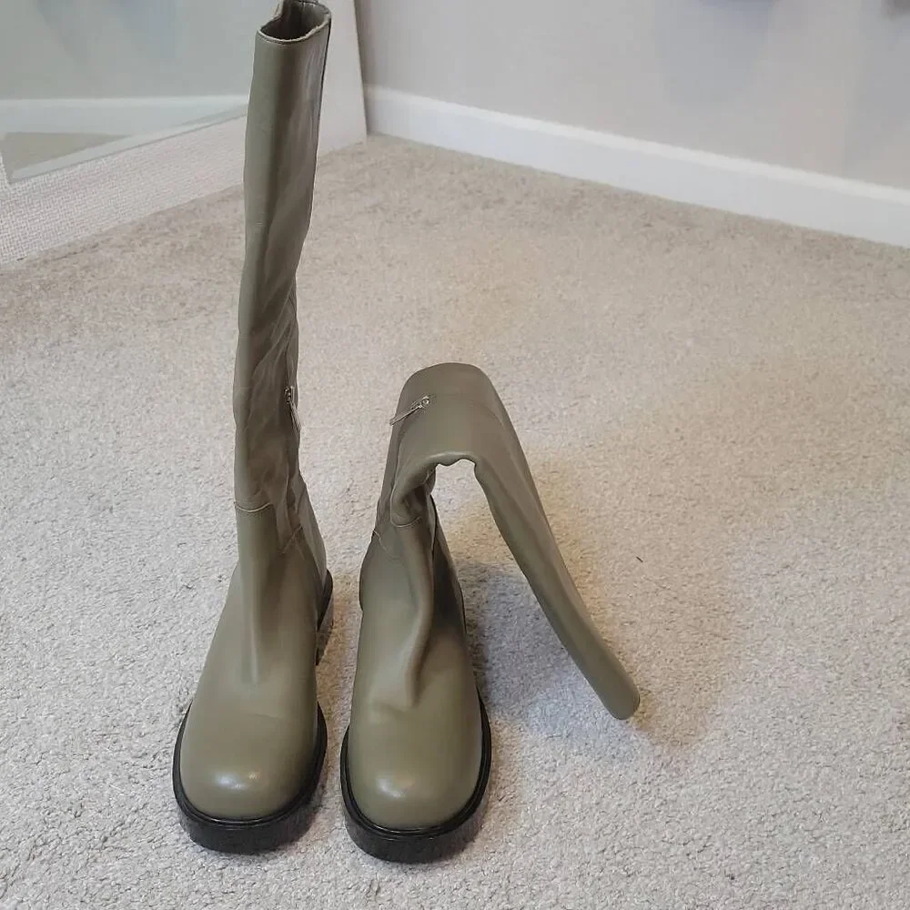 Marc Fisher LTD Phidias Lugsole Boots Olive Leather Size 8
